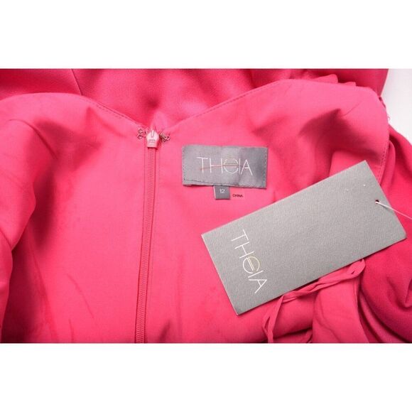 Theia Womens Andi Wrap Midi Dress Draped Formal Cocktail Party Sz 12 Pink NWT - Picture 6 of 6